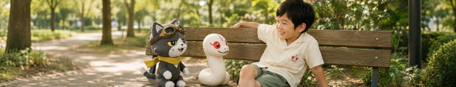 ベンチでオロチとトワと一緒に過ごすたける